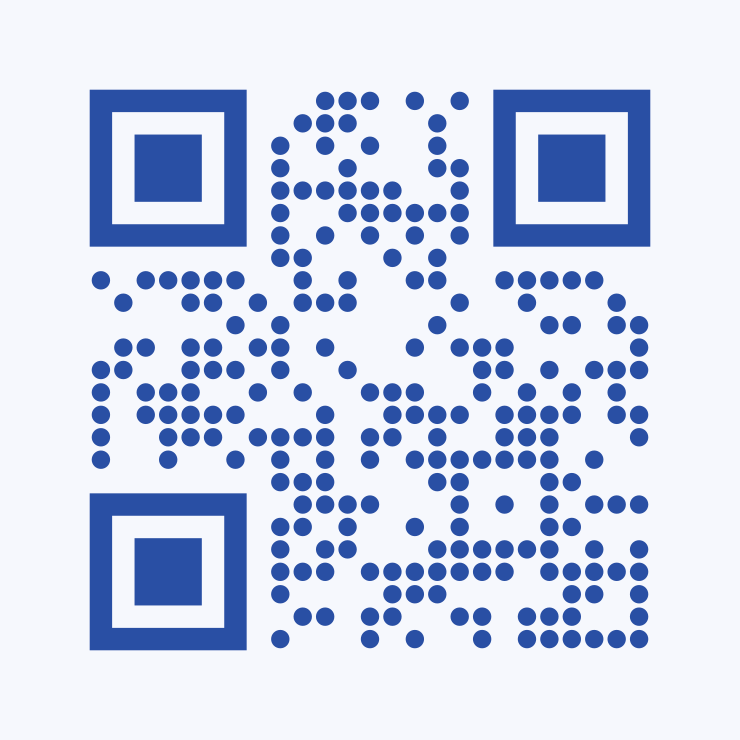 QR code drawn as indigo dot modules.