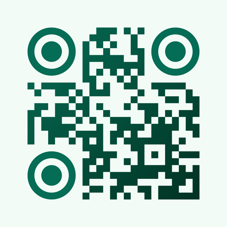 QR code with a diagonal emerald gradient.