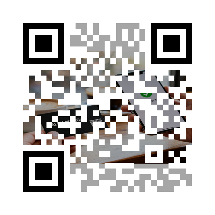 QR code whose modules are filled with a café photo.